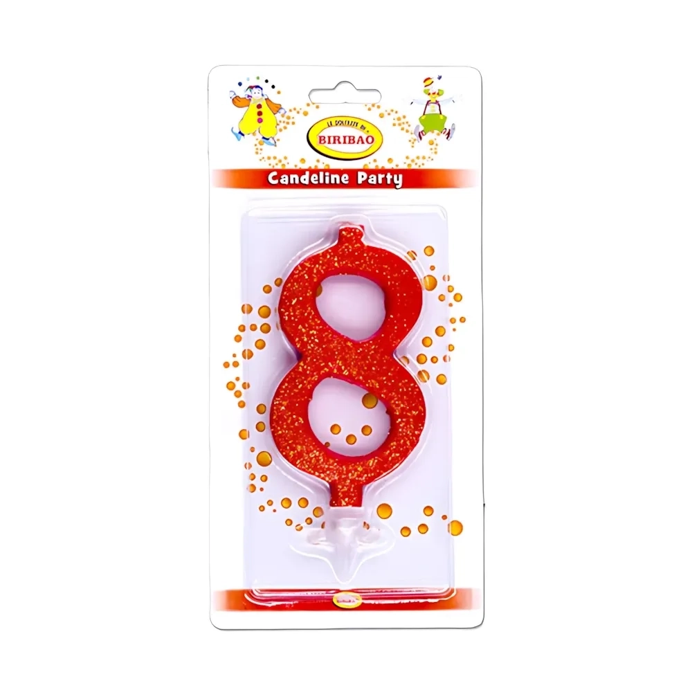 Candelina numero 8 rossa glitter grande, 1pz.