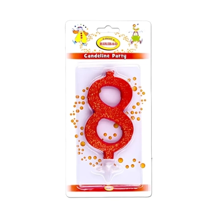 Candelina numero 8 rossa glitter grande, 1pz.