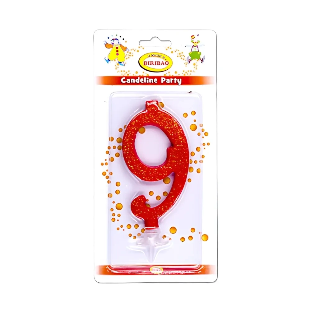 Candelina numero 9 rossa glitter grande, 1pz.