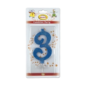 Candelina numero 3 blu glitter grande, 1pz.