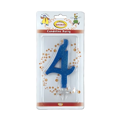 Candelina numero 4 blu glitter grande, 1pz.