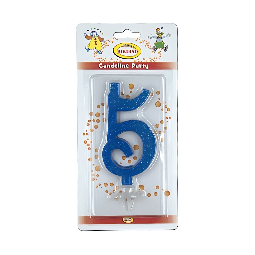 Candelina numero 5 blu glitter grande, 1pz.