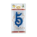 Candelina numero 5 blu glitter grande, 1pz.