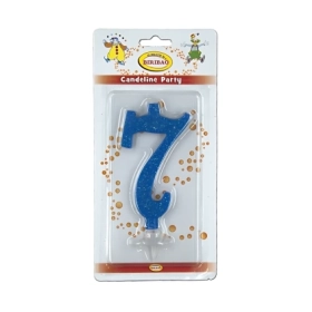 Candelina numero 7 blu glitter grande, 1pz.