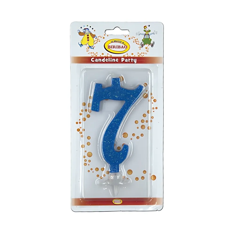 Candelina numero 7 blu glitter grande, 1pz.