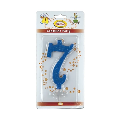 Candelina numero 7 blu glitter grande, 1pz.