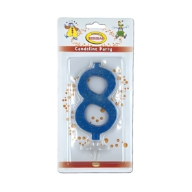 Candelina numero 8 blu glitter grande, 1pz.