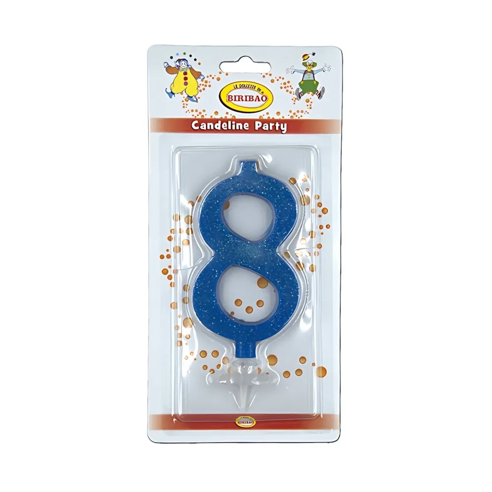 Candelina numero 8 blu glitter grande, 1pz.