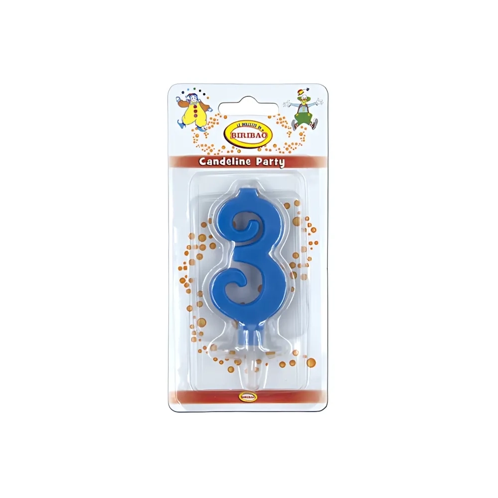 Candelina mini numero 3 Blu, 1pz.