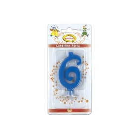 Candelina mini numero 6 Blu, 1pz.