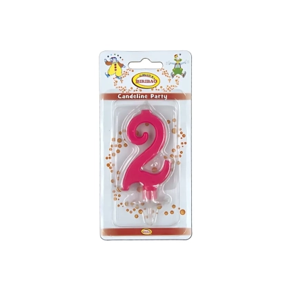 Candelina mini numero 2 fucsia, 1pz.