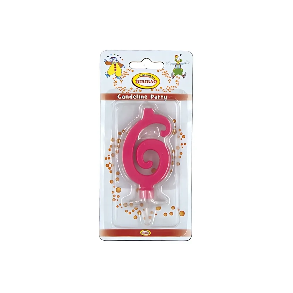 Candelina mini numero 6 fucsia, 1pz.