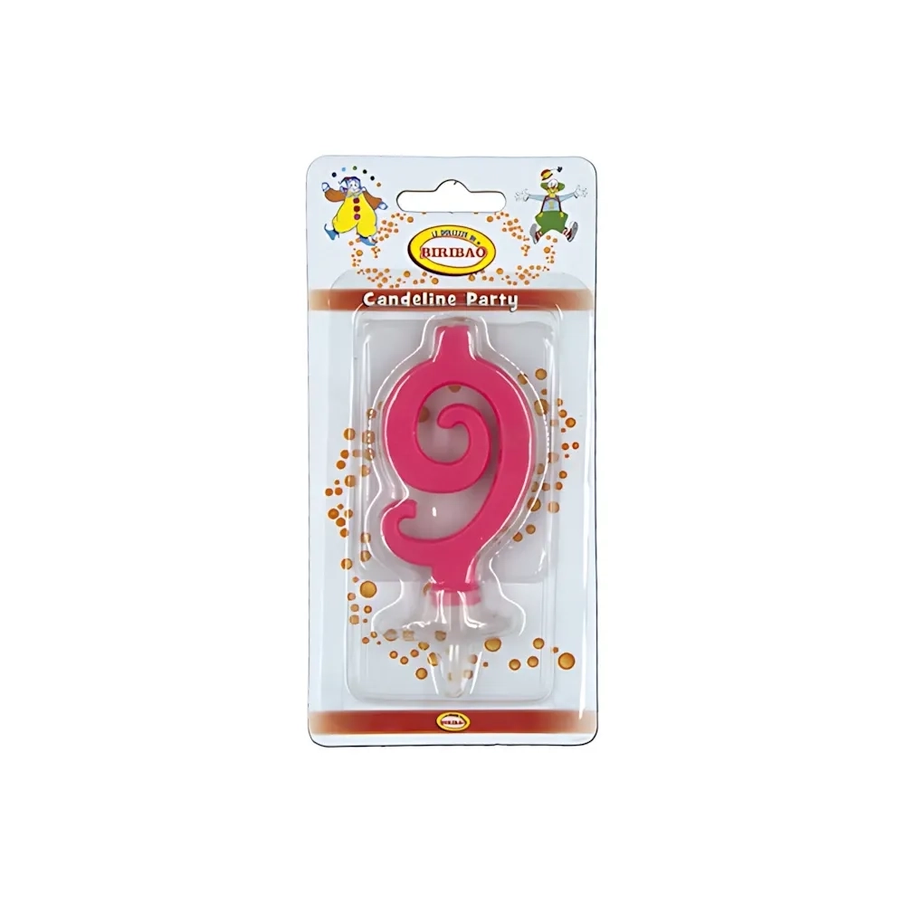 Candelina mini numero 9 fucsia, 1pz.