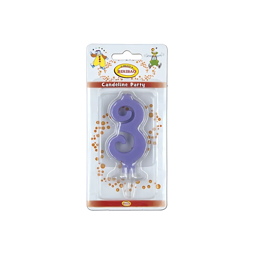 Candelina mini numero 3 glicine, 1pz.