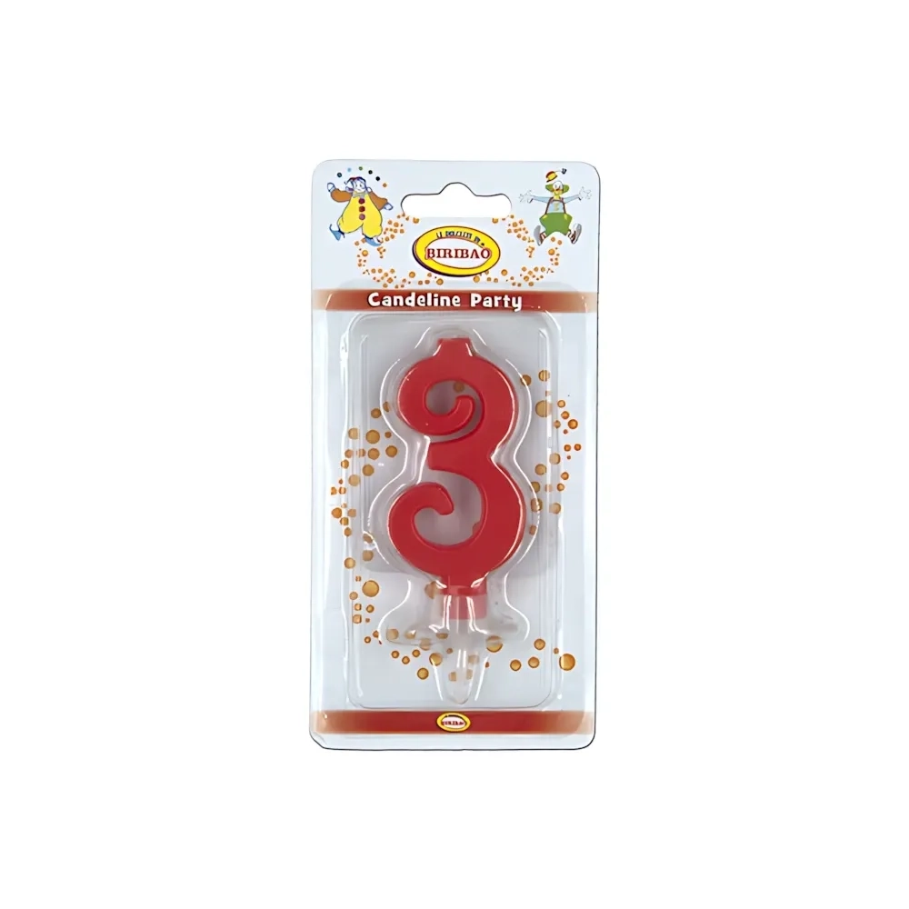 Candelina mini numero 3 rossa, 1pz.