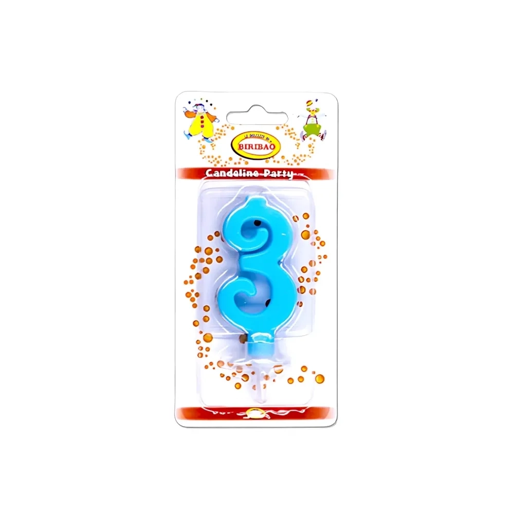 Candelina mini numero 3 celeste, 1pz.