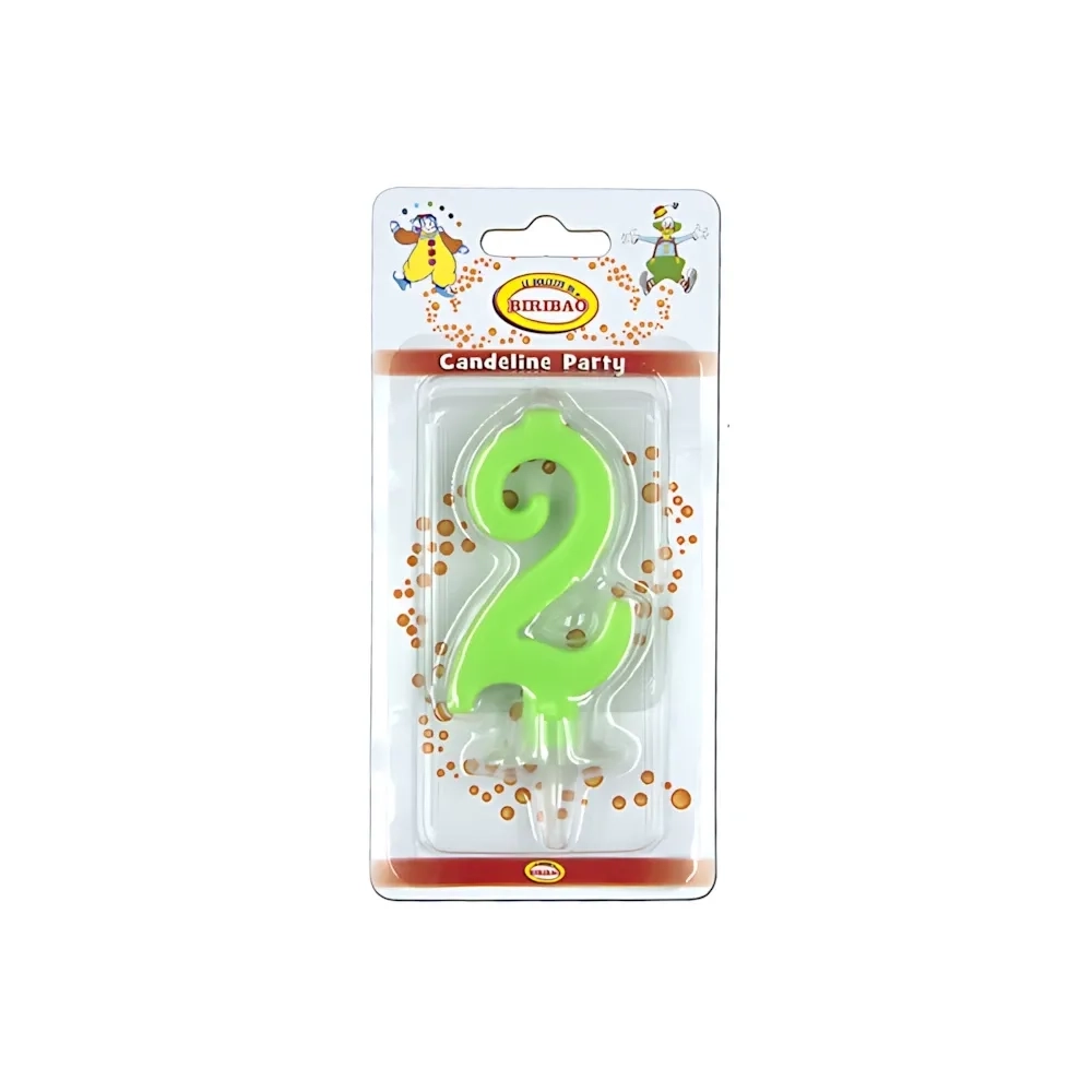 Candelina mini numero 2 verde, 1pz.