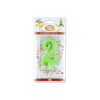 Candelina mini numero 2 verde, 1pz.