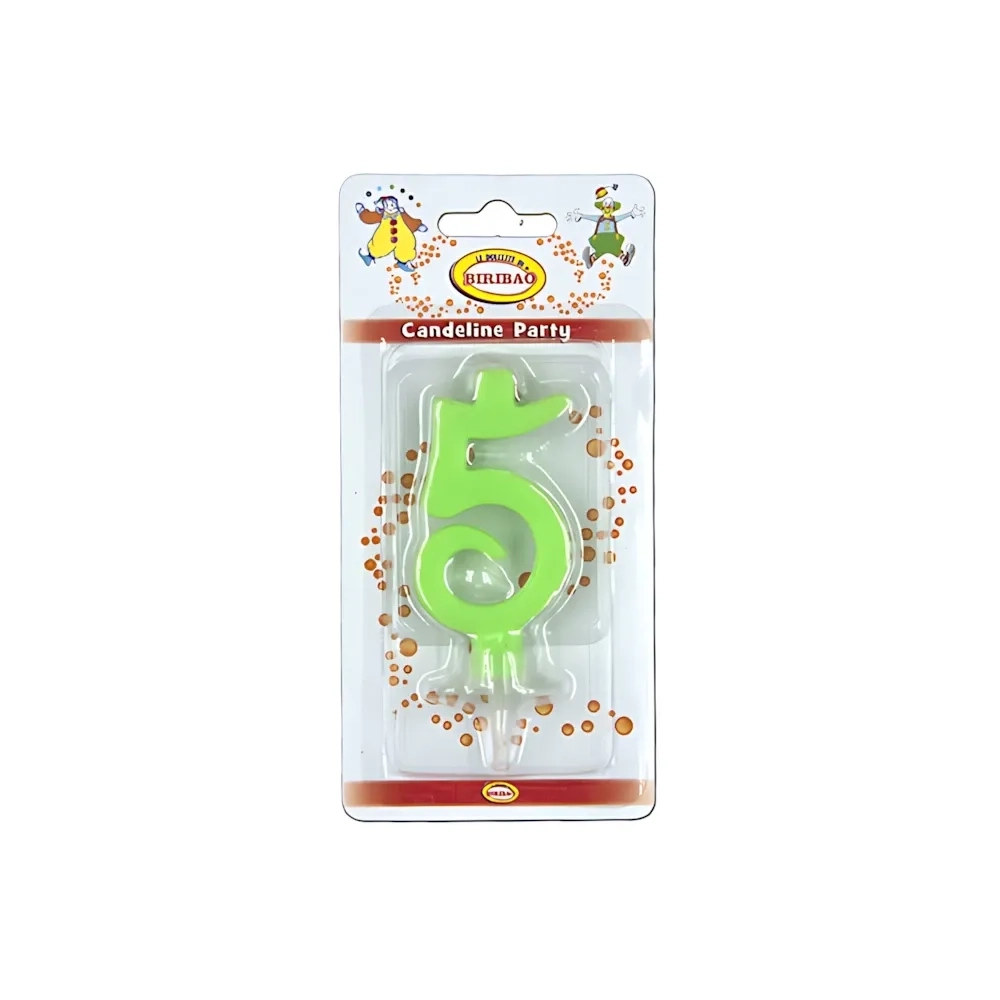 Candelina mini numero 5 verde, 1pz.
