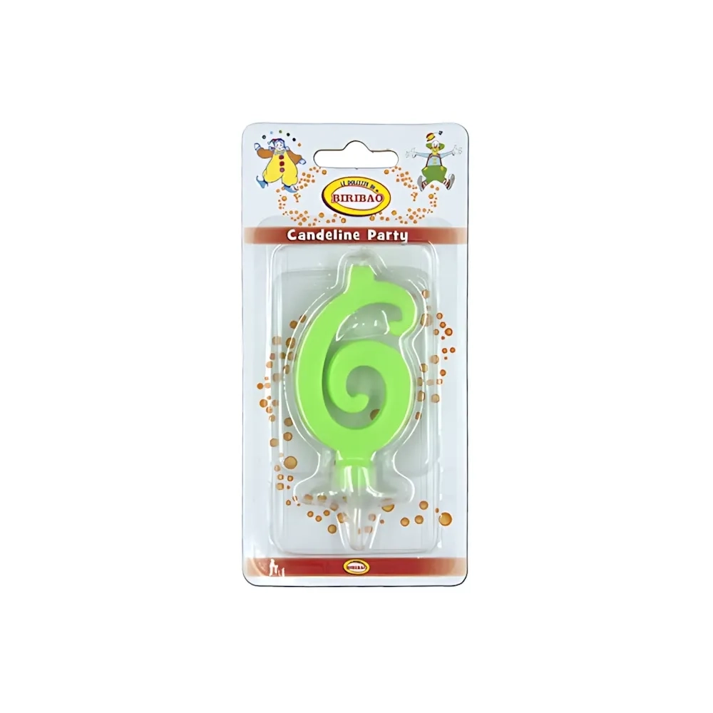 Candelina mini numero 6 verde, 1pz.