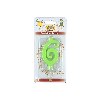 Candelina mini numero 6 verde, 1pz.
