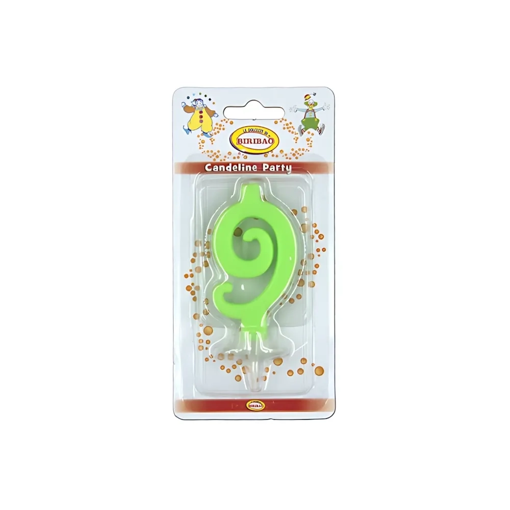 Candelina mini numero 9 verde, 1pz.