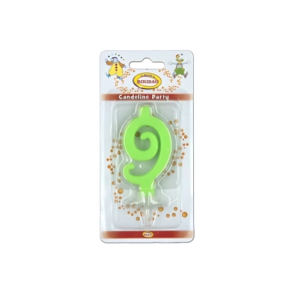 Candelina mini numero 9 verde, 1pz.
