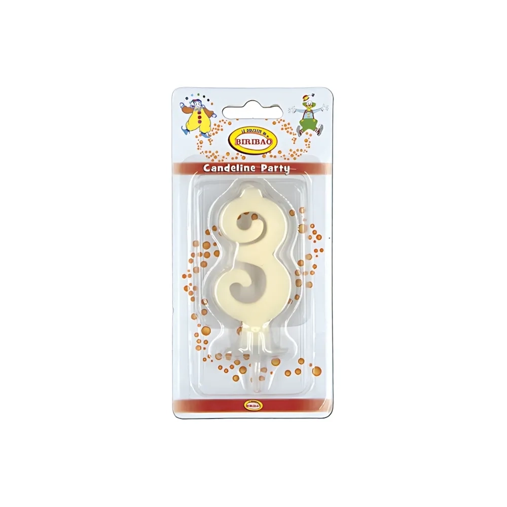 Candelina mini numero 3 avorio, 1pz.