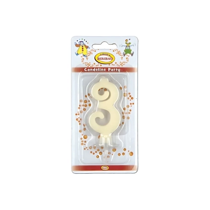 Candelina mini numero 3 avorio, 1pz.