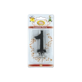 Candelina mini numero 1 nera, 1pz.
