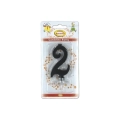 Candelina mini numero 2 nera, 1pz.