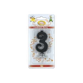 Candelina mini numero 3 nera, 1pz.
