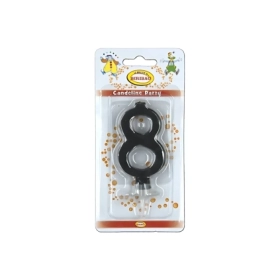Candelina mini numero 8 nera, 1pz.