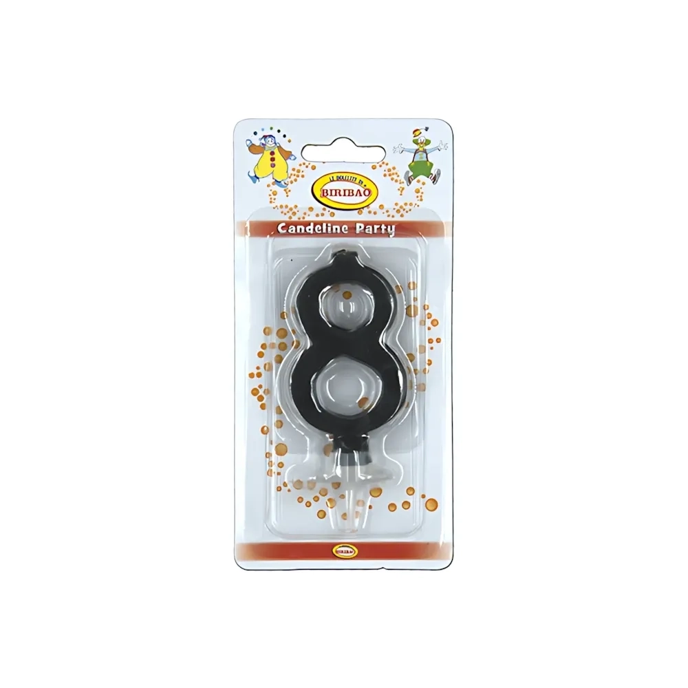 Candelina mini numero 8 nera, 1pz.