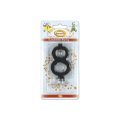 Candelina mini numero 8 nera, 1pz.