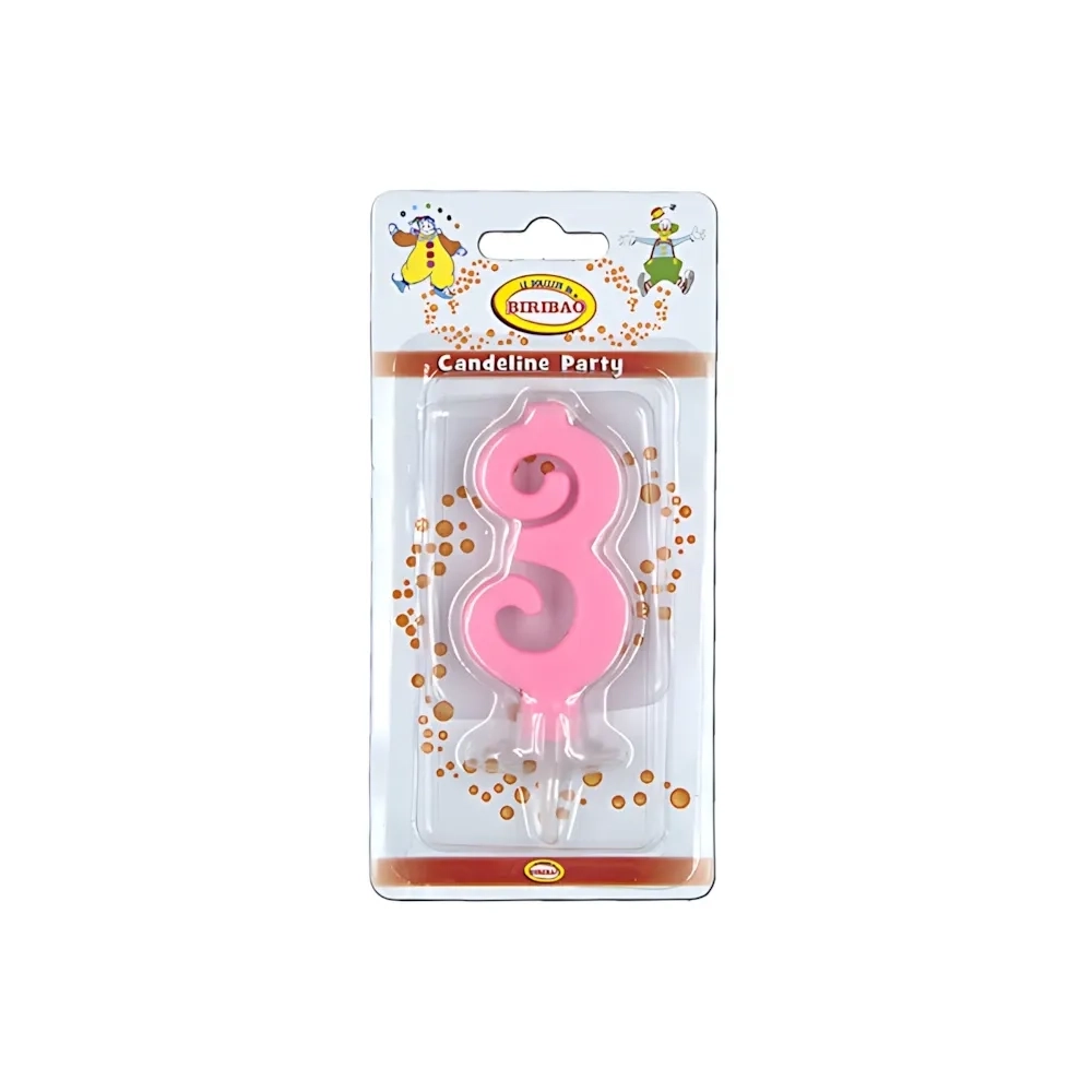 Candelina mini numero 3 rosa, 1pz.