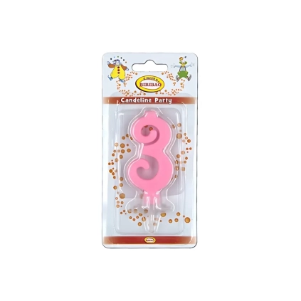 Candelina mini numero 3 rosa, 1pz.