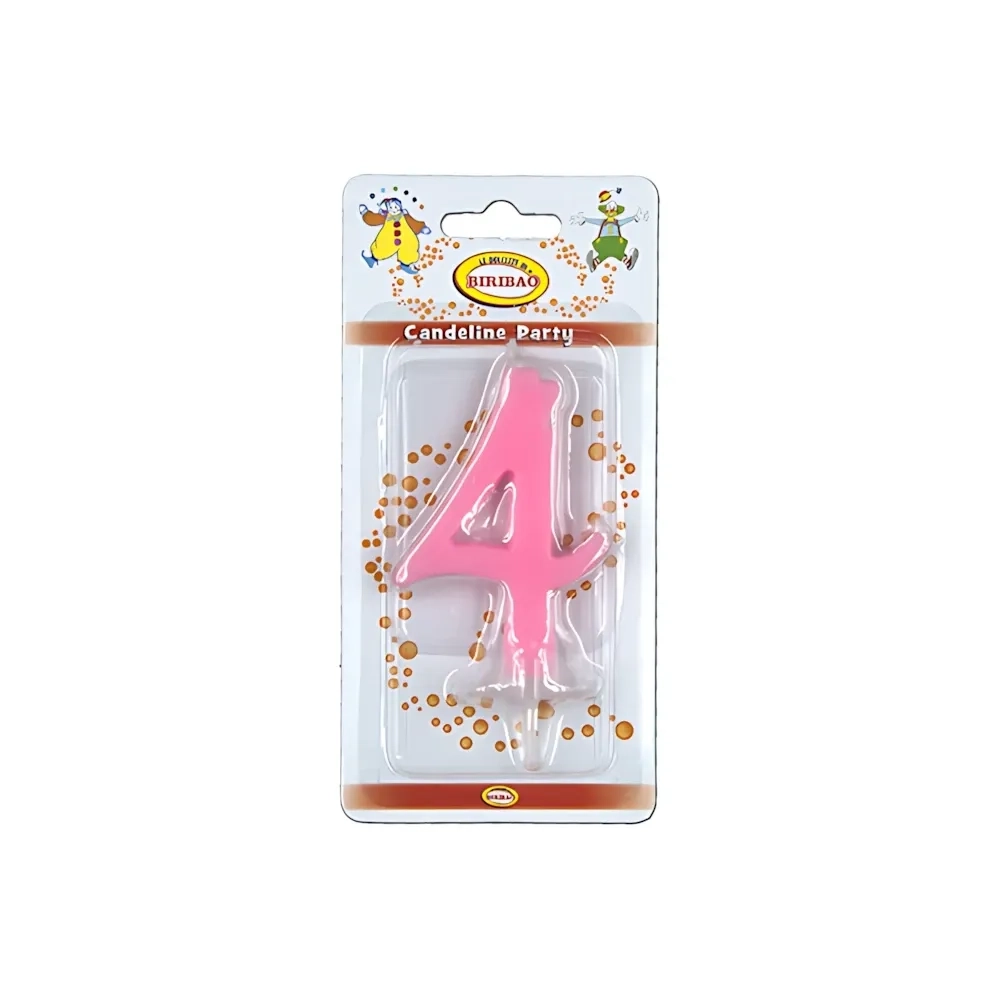 Candelina mini numero 4 rosa, 1pz.