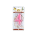 Candelina mini numero 4 rosa, 1pz.