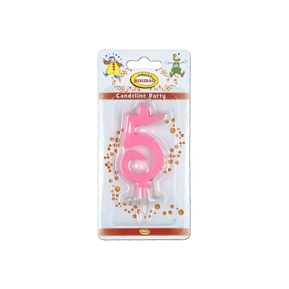 Candelina mini numero 5 rosa, 1pz.