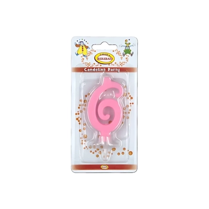 Candelina mini numero 6 rosa, 1pz.
