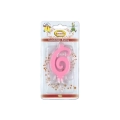 Candelina mini numero 6 rosa, 1pz.