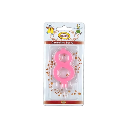 Candelina mini numero 8 rosa, 1pz.