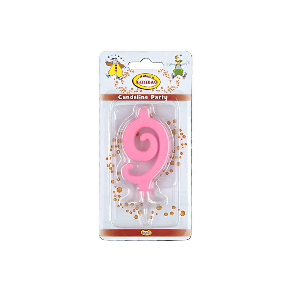 Candelina mini numero 9 rosa, 1pz.