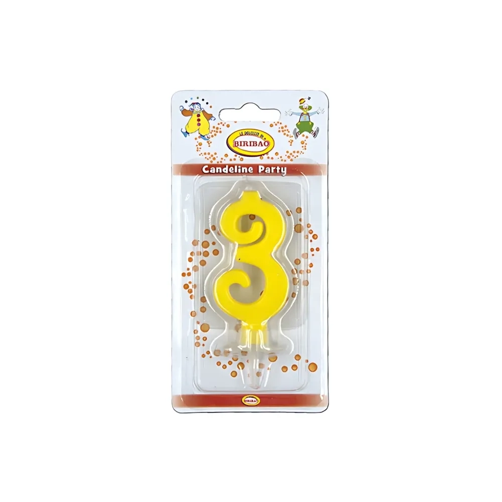 Candelina mini numero 3 gialla, 1pz.