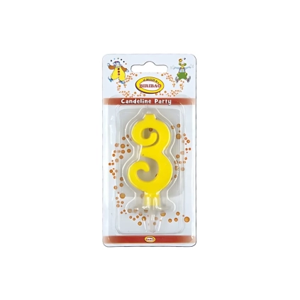 Candelina mini numero 3 gialla, 1pz.