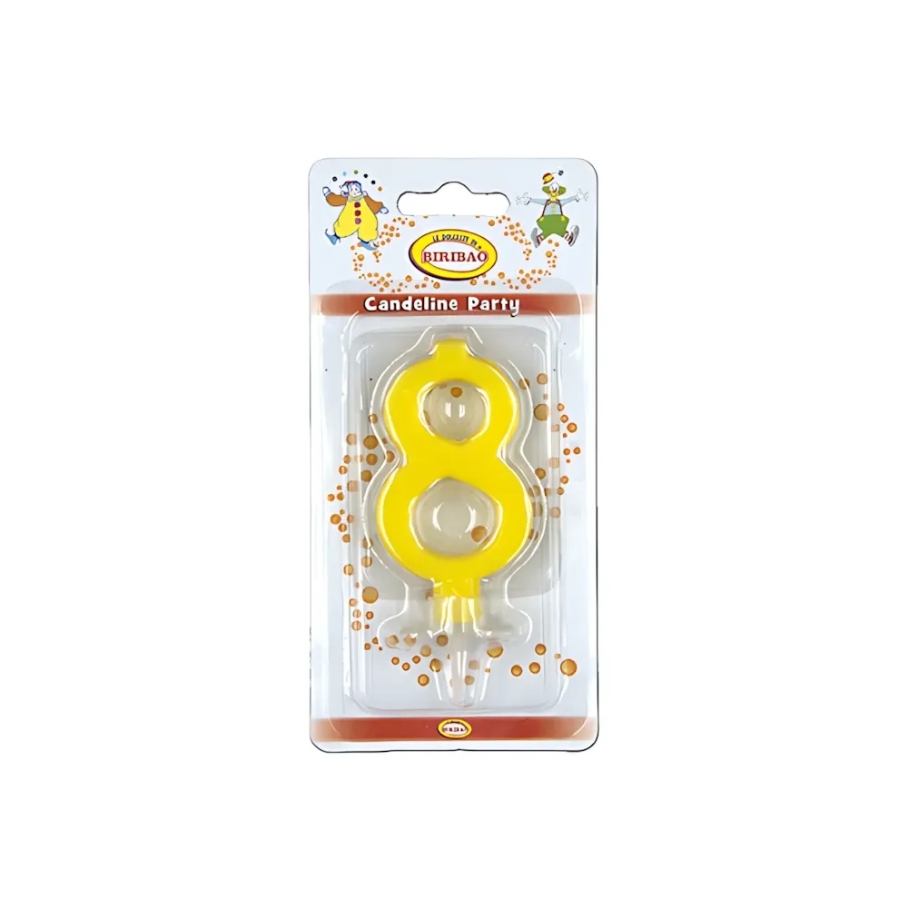 Candelina mini numero 8 gialla, 1pz.