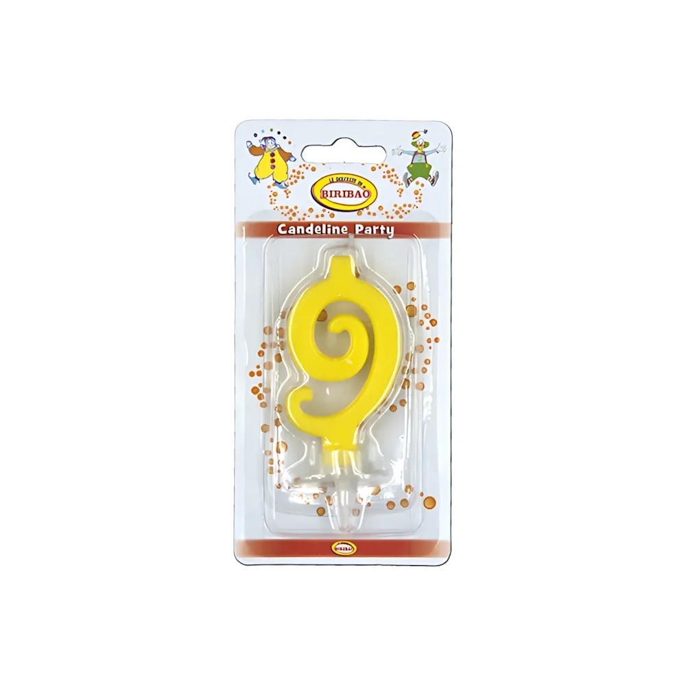 Candelina mini numero 9 gialla, 1pz.