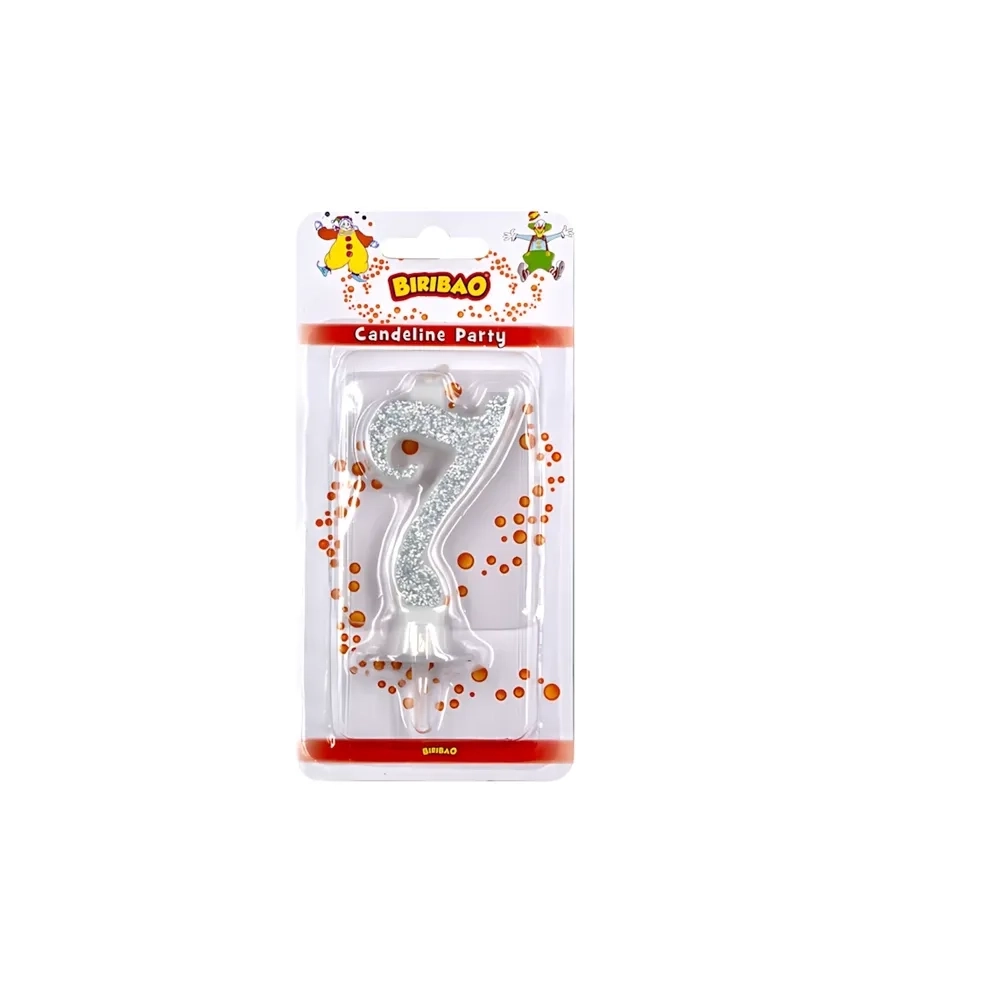 Candelina numero 7 argento glitter, 1pz.