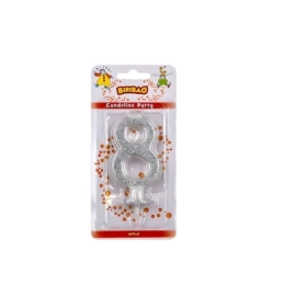 Candelina numero 8 argento glitter, 1pz.